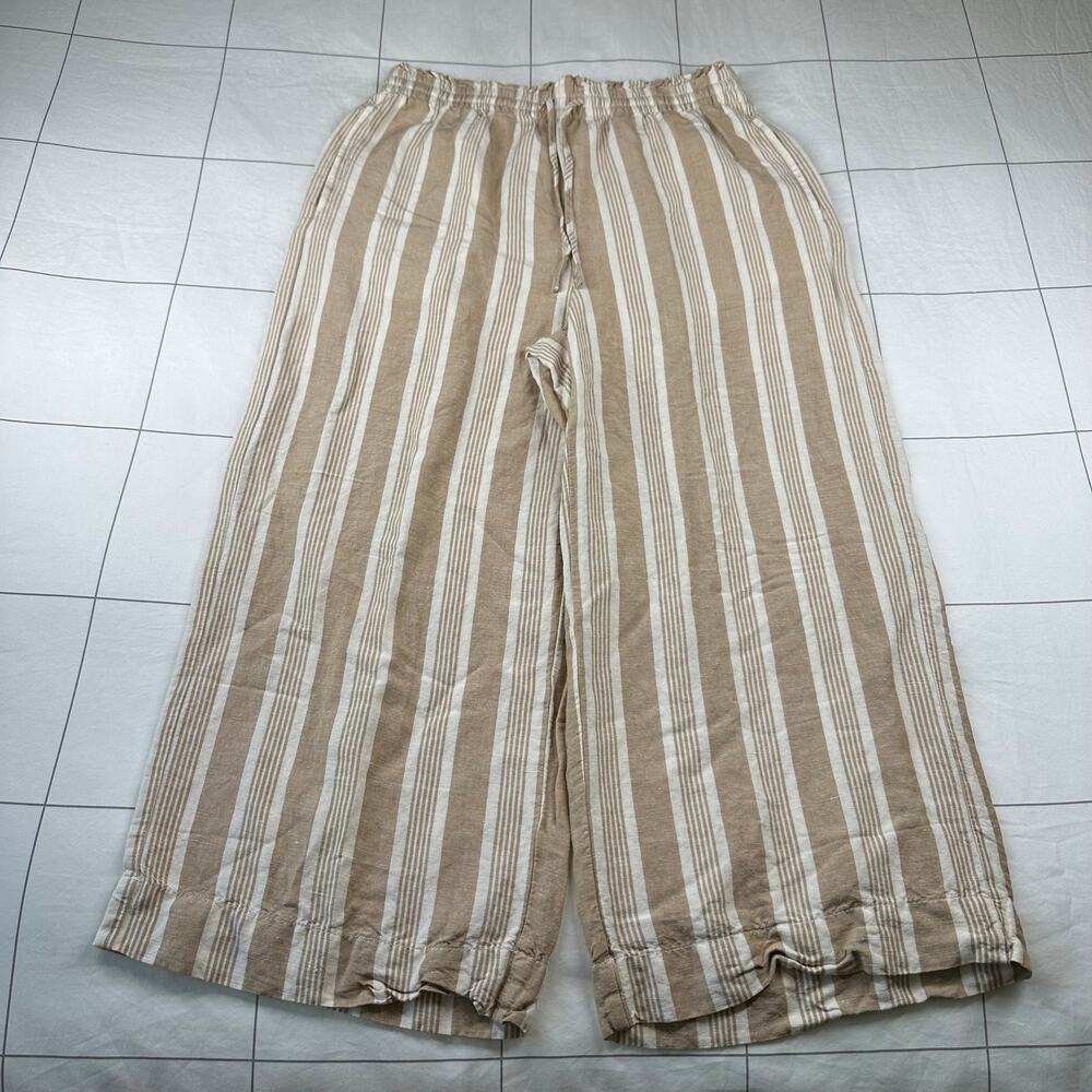 Madewell Pants Womens Small Tan Huston Cropped Pull On Linen Wide Leg Smocked